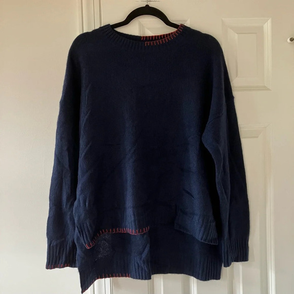 NWT 360 Cashmere RARE Navy and Red Skull & Stitch Color Block Sweater (Large) - Picture 4 of 6